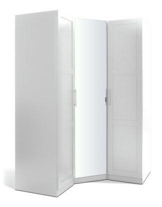 An Image of Habitat Munich Corner 3 Door Mirror Wardrobe - White