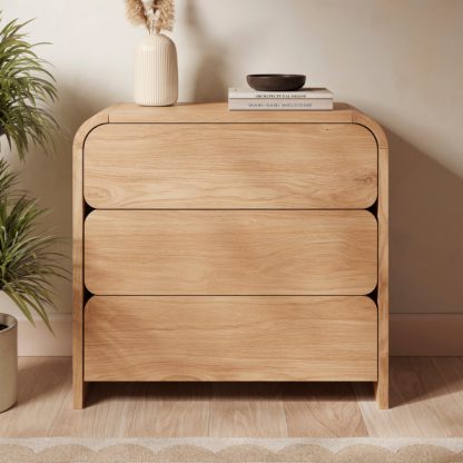 An Image of Bennett 3 Drawer Chest, Light Oak Wood (Brown)