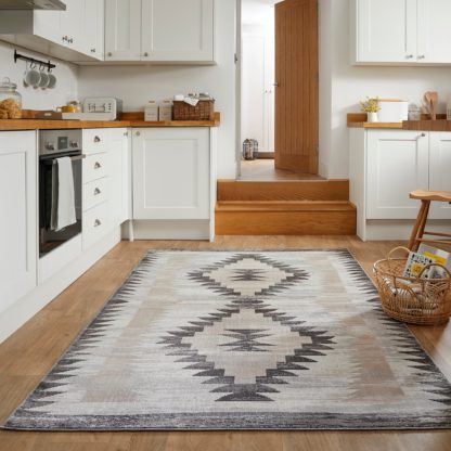 An Image of Millie Aztec Washable Rug Sadie Monochrome