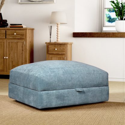 An Image of Hattie Tonal Plush Chenille Storage Footstool Tonal Plush Chenille Aqua