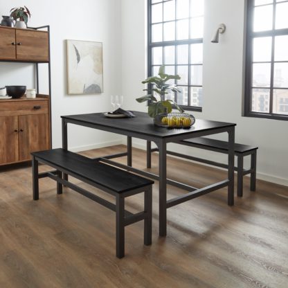 An Image of Fulton 6 Seater Dining Bench Set Black