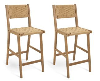 An Image of Habitat Faro Pair of Woven Oak Bar Stools - Natural