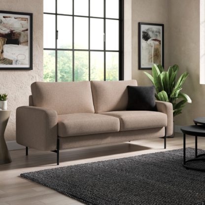 An Image of Jude Boxy Faux Linen 3 Seater Sofa, Mole Brown Mole (Brown)