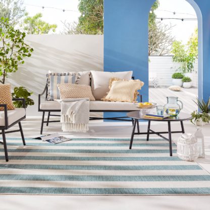 An Image of Striped Reversible Indoor Outdoor Rug Blue