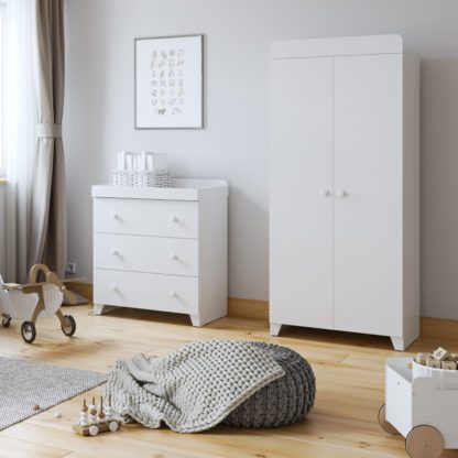 An Image of Little Acorns Classic 3 Drawer Chest and Wardrobe Nursery Set Grey