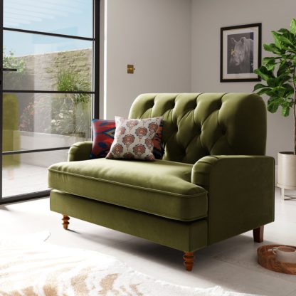 An Image of Beatrice Buttoned Velvet Snuggle Chair Velvet Olive