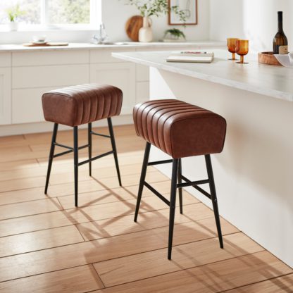 An Image of Bude Faux Leather Bar Stool Brown