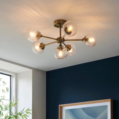 An Image of Vogue Asher 6 Light Semi Flush Ceiling Light Gold