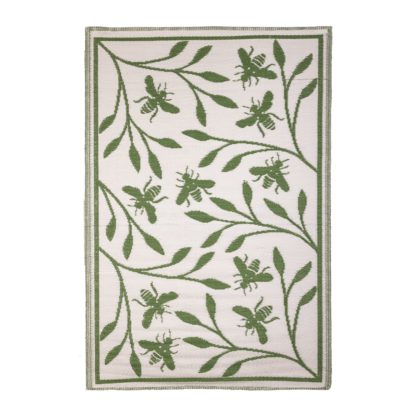 An Image of Fallen Fruits Bee Print Outdoor Rug Green