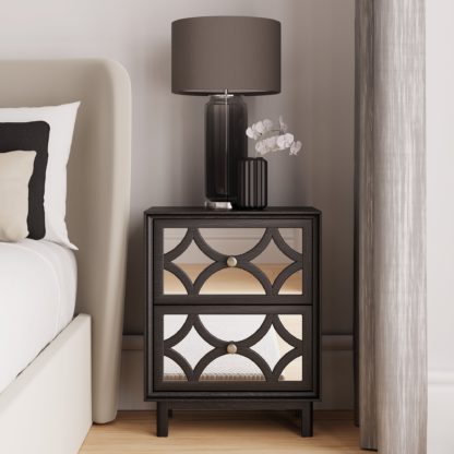 An Image of Delphi 2 Drawer Bedside Table, Mirrored Grey