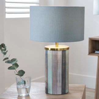 An Image of Kerala Distressed Sage Wood Table Lamp MultiColoured