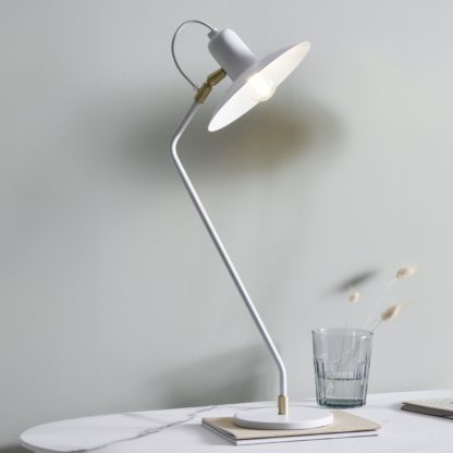 An Image of Camden Matt White Metal Angle Arm Task Table Lamp White