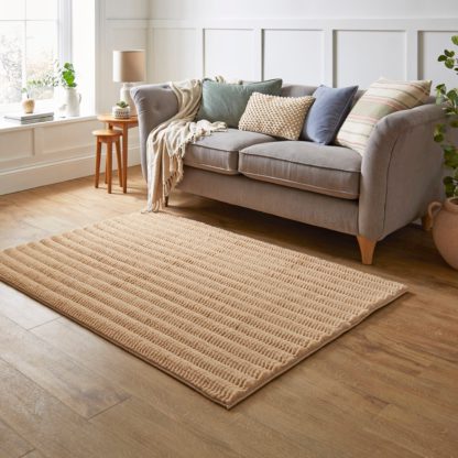 An Image of Carved Faux Fur Two Tone Rug Warm Sand