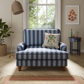 An Image of Beatrice Two Tone Woven Stripe Snuggle Chair Woven Stripe Navy