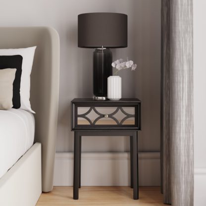 An Image of Delphi 1 Drawer Bedside Table, Mirrored Grey