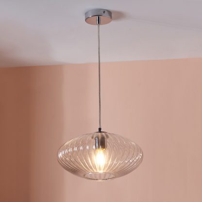 An Image of Emilia Ribbed Oval Pendant Light White and Gold