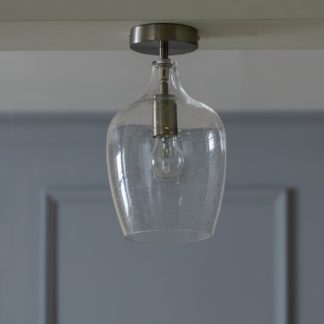 An Image of Habitat Abas Glass Flush to Ceiling Light - Satin Nickel