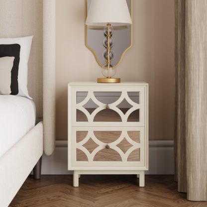 An Image of Delphi 2 Drawer Bedside Table, Mirrored Grey