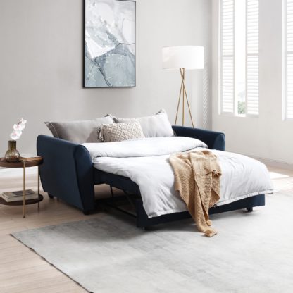 An Image of Mila 2 Seater Pop Up Sofa Bed, Velvet Ink (Blue)