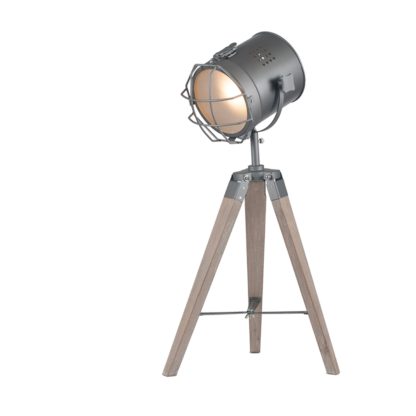 An Image of Bullseye Grey Metal and Antique Wood Marine Tripod Table Lamp Natural