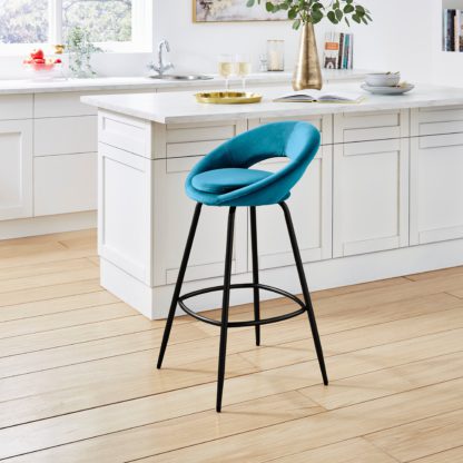 An Image of Lucie Velvet Bar Stool Navy