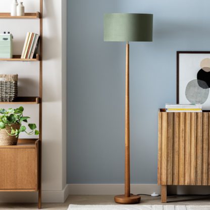 An Image of Habitat Tapered and Velvet Stick Floor Lamp - Green & Wood