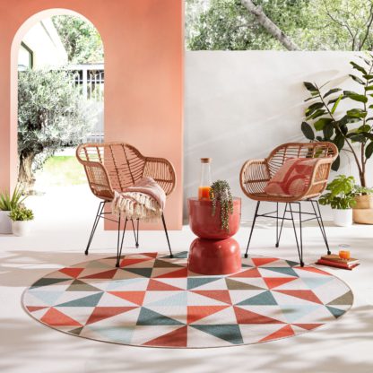 An Image of Elements Recycled Round Indoor Outdoor Printed Rug MultiColoured