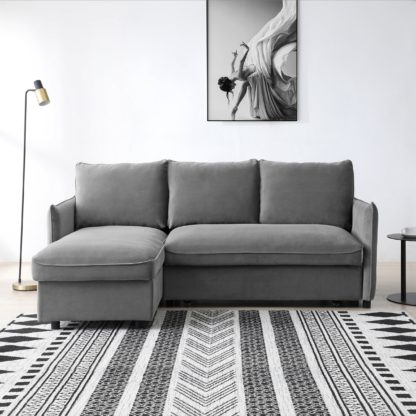 An Image of Lucie Corner Sofabed, Velvet Olive