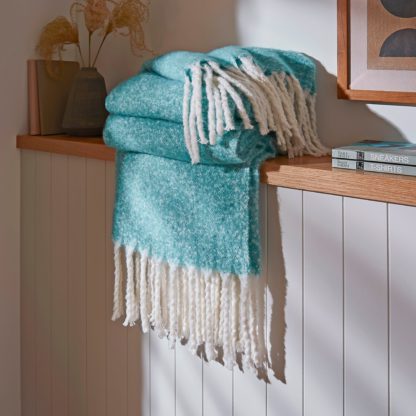 An Image of Dunelm Teal Blue Mohair Throw 130cm x 180cm Teal (Blue)