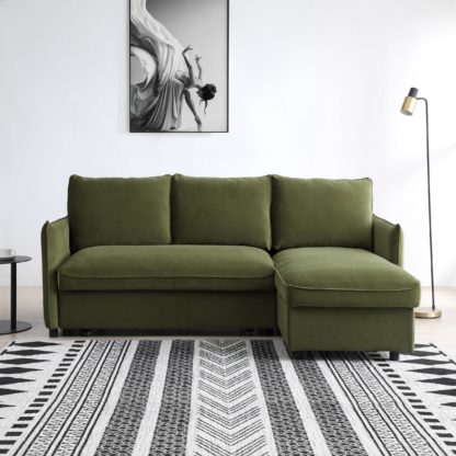 An Image of Lucie Corner Sofabed, Velvet Olive