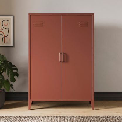 An Image of Helga Metal Tall Sideboard Red