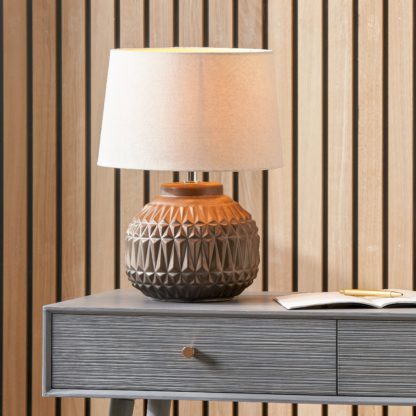 An Image of Anneli Aztec Texture Ceramic Table Lamp Bronze