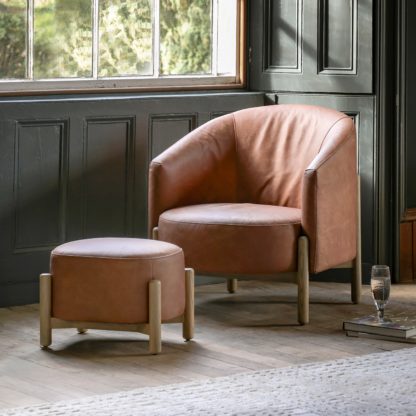 An Image of Belmont Footstool, Leather Brown