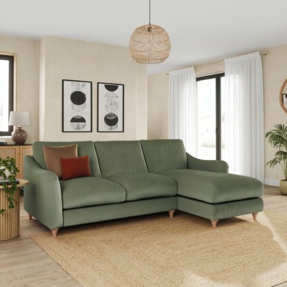 An Image of Hattie Matte Plush Velvet Corner Sofa Matte Plush Velvet Sage