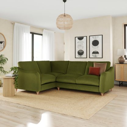 An Image of Hattie Matte Plush Velvet Corner Sofa Matte Plush Velvet Sage