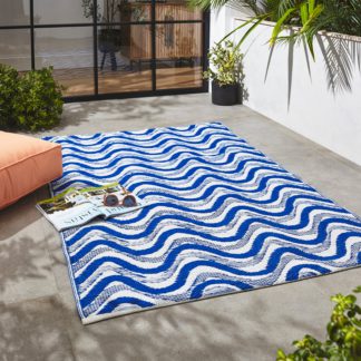 An Image of Blue Waves Indoor Outdoor Plastic Rug Blue