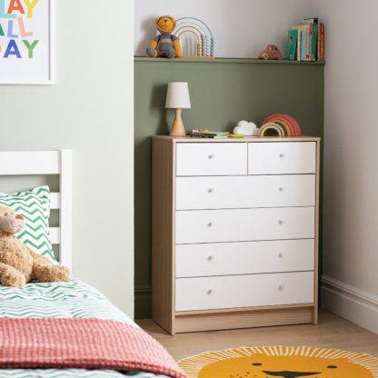 An Image of Argos Home Kids Malibu 4+2 Drawer Chest - White & Acacia