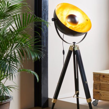 An Image of EGLO Covaleda Tripod Floor Lamp - Black & Gold