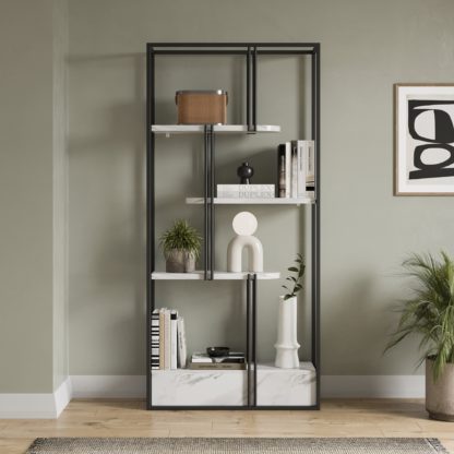 An Image of Blaise Tall Shelving Unit Oak