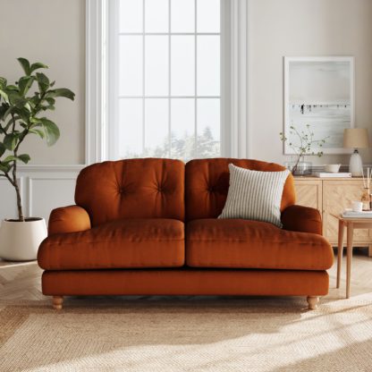 An Image of Martha Matte Plush Velvet 2 Seater Sofa Matte Plush Velvet Orange Umber