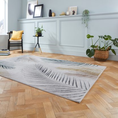 An Image of Creation Botanical Leaf Rug Grey