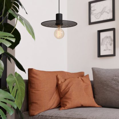 An Image of EGLO Ikeston Steel Pendant Light - Black