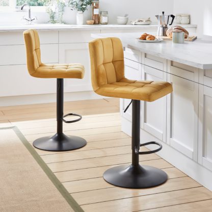 An Image of Jasmine Adjustable Height Swivel Bar Stool, Powder Coated Base Old Gold