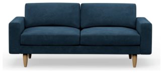 An Image of Hutch Velvet Block Arm 3 Seater Sofa - Ink Blue