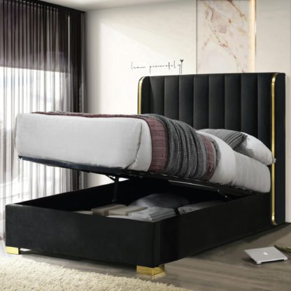 An Image of Phoenix Ottoman Velvet Bed Frame Black