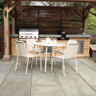 An Image of Porto 4 Seater Round Dining Set with Stacking Chairs Champagne