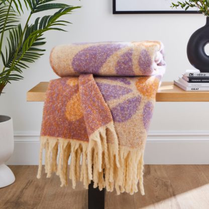 An Image of Retro Flower Mohair Throw 130cm x 180cm Blue