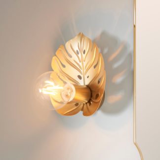 An Image of Indi Leaf Bathroom Wall Light Gold