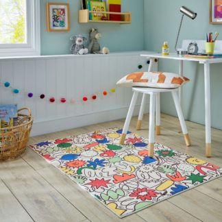 An Image of Funky Doodles Washable Faux Fur Rug MultiColoured