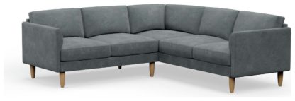 An Image of Hutch Plus Velvet Curve Arm 5 Seater Corner Sofa- Sage Green